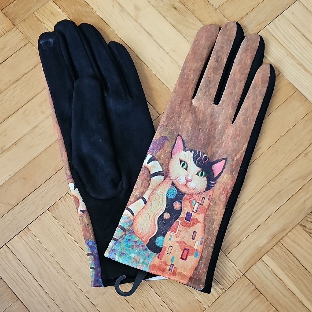 Women's Fleece Cat Print Gloves